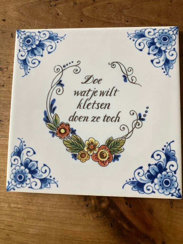 Vintage Delfts Blauw Tegeltje - Doe wat je wilt, Ophalen of Verzenden