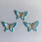 3x Opstrijkbare applicatie van vlinder wit turquoise blauw, Hobby en Vrije tijd, Ophalen of Verzenden