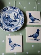 Delfts blauw bord postduiven en tegeltjes, Antiek en Kunst, Ophalen of Verzenden