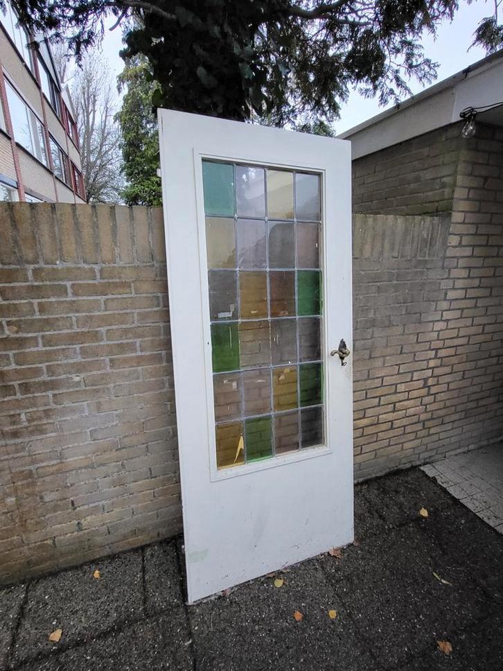 Glas in lood raampjes (in deur) plus extra losse raampjes., Doe-het-zelf en Verbouw, Deuren en Horren, Gebruikt, Binnendeur, 200 tot 215 cm