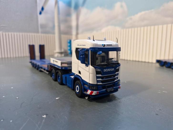 Scania 6x4 met semi dieplader uitschuifbaar met oprijplanken, Hobby en Vrije tijd, Modelauto's | 1:50, Zo goed als nieuw, Bus of Vrachtwagen