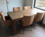 5x Nette eetkamerstoelen - cognac-kleurige stof - spinpoot, Ophalen, Bruin, Zo goed als nieuw, Stof