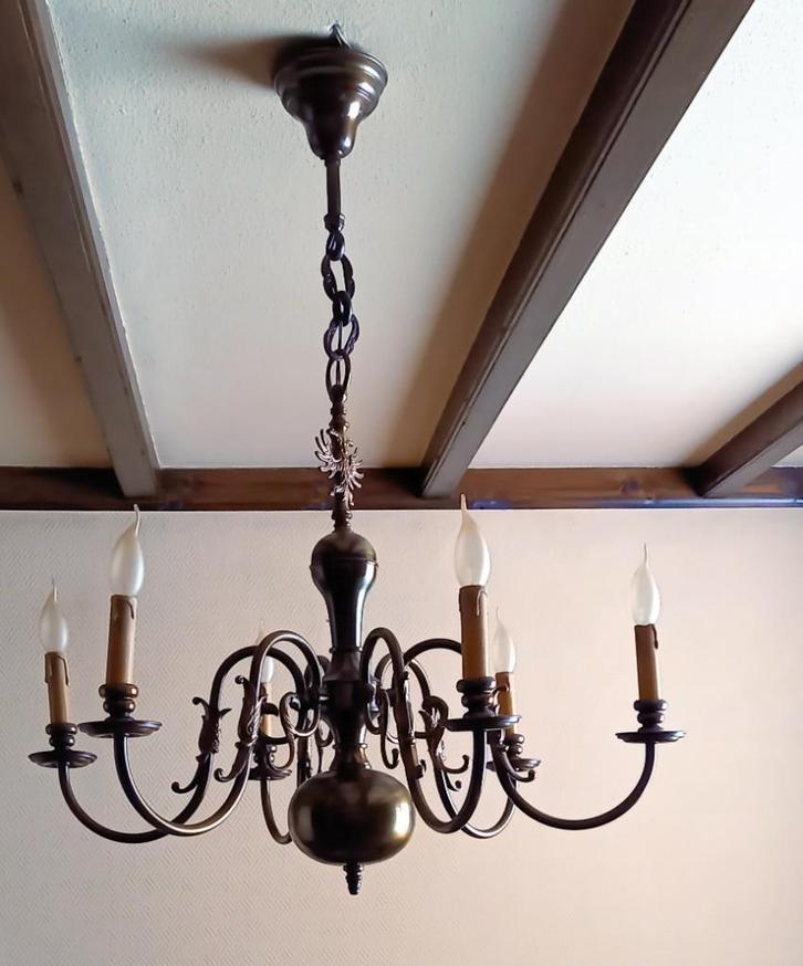 Bolkroonluchter met 2 bijpassende wandlampen, Antiek en Kunst, Antiek | Lampen, Ophalen of Verzenden