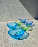 Vintage glazen bloembakjes 4 stuks blauw en groen, Overige typen, Ophalen of Verzenden, Zo goed als nieuw, X