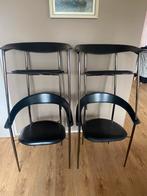 4 vintage Fasem stiletto stoelen zwart tuigleer, Huis en Inrichting, Stoelen, Ophalen, Gebruikt, Zwart, Twee