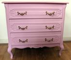 Een roze houten ladekast, Queen Ann, 3 lades, kast, Zo goed als nieuw, 3 of 4 laden, Minder dan 100 cm, 25 tot 50 cm