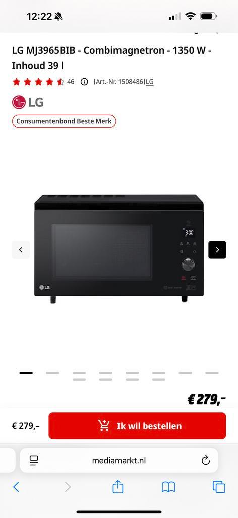 Magnetron (combimagnetron) LGMJ3965BIB, Witgoed en Apparatuur, Magnetrons, Zo goed als nieuw, Vrijstaand, 45 tot 60 cm, Oven, Ophalen of Verzenden