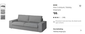 Ikea KIVIK 3-zits bank hoes Tibbleby beige/grijs