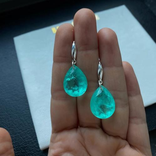 Oorbellen paraiba groene steen zilver 925, Sieraden, Tassen en Uiterlijk, Oorbellen, Nieuw, Hangers, Zilver, Groen, Met kristal