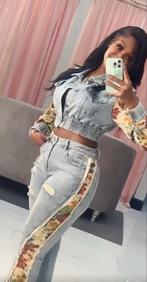 Denim Set met Bloemenprint - Maat 38 maat M, Ophalen of Verzenden, Nieuw, Blauw, W28 - W29 (confectie 36)