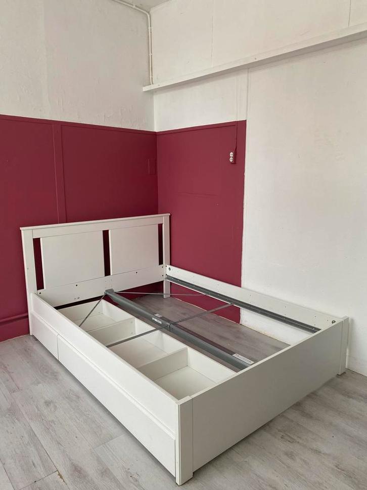 IKEA Songesand bedframe, Huis en Inrichting, Slaapkamer | Bedden, Gebruikt, Tweepersoons, 140 cm, 200 cm, Hout, Wit, Ophalen