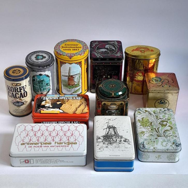 11 vintage reclame blikken, Verzamelen, Blikken, Gebruikt, Overige, Ophalen of Verzenden