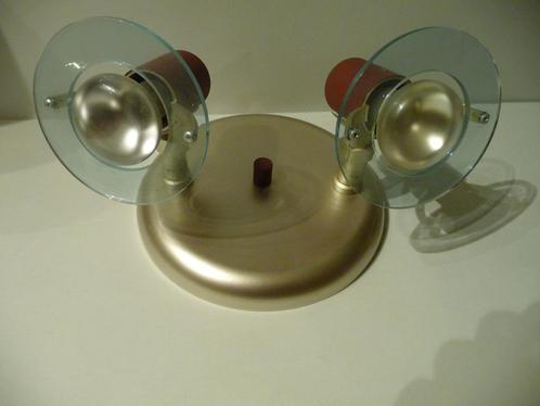 Seventies 2- lamps wandlamp of plafondlamp, Verzenden kan, Huis en Inrichting, Lampen | Wandlampen, Gebruikt, Glas, Metaal, Ophalen