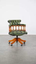 Nette groene rundleren chesterfield bureaustoel op wieltjes, Ophalen, Gebruikt, ., .