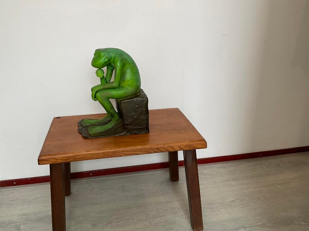 (Tuin) beeld van een denkende kikker van brons, Ophalen, Gebruikt