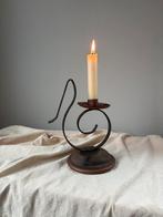 Vintage houten & koperen swirl kandelaar h22cm, Huis en Inrichting, Woonaccessoires | Kandelaars en Kaarsen, Bruin, Ophalen of Verzenden