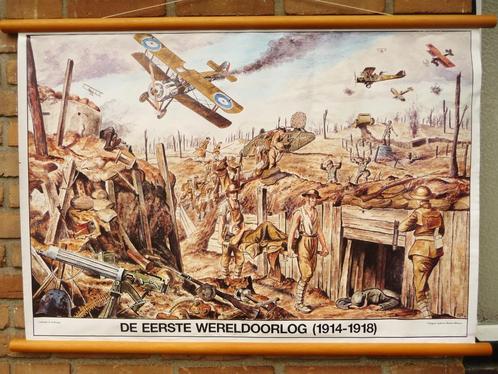 Oude schoolplaat met een realistisch oorlogsbeeld WO I, Verzamelen, Militaria | Tweede Wereldoorlog, Landmacht, Overige gebieden
