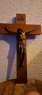 Antieke kruisbeeld crucifix 40 x 25 cm corpus  21 x  19 cm, Antiek en Kunst, Ophalen of Verzenden