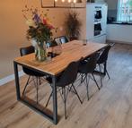 Eettafel massief hout met zwart onderstel - 180 x 90cm, Ophalen, Eikenhout, 50 tot 100 cm, Zo goed als nieuw