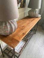 Combi salontafel/ side table teakhout met staal industrieel, Ophalen, Teakhout, 50 tot 100 cm, Zo goed als nieuw