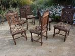 Set van 6 antieke bewerkte eiken stoelen/ kasteelstoelen, Ophalen, Gebruikt, Bruin, Antiek kasteel