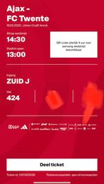 Ajax - Twente 4 kaarten naast elkaar 200 ps Familie vak !!, Twee personen, April