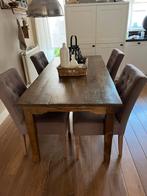 Landelijke houten tafel met 4 stoelen (taupe), Huis en Inrichting, Complete eetkamers, Ophalen, Gebruikt, Landelijke stijl