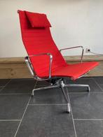 Vitra Eames EA 124 fauteuil, chroom, rood hopsak, Huis en Inrichting, Minder dan 50 cm, 75 tot 100 cm, Zo goed als nieuw, Metaal