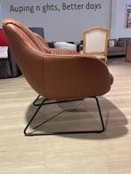 Fauteuil stoel bruin leer zwart metaal poten nieuw, Ophalen, Nieuw, Leer