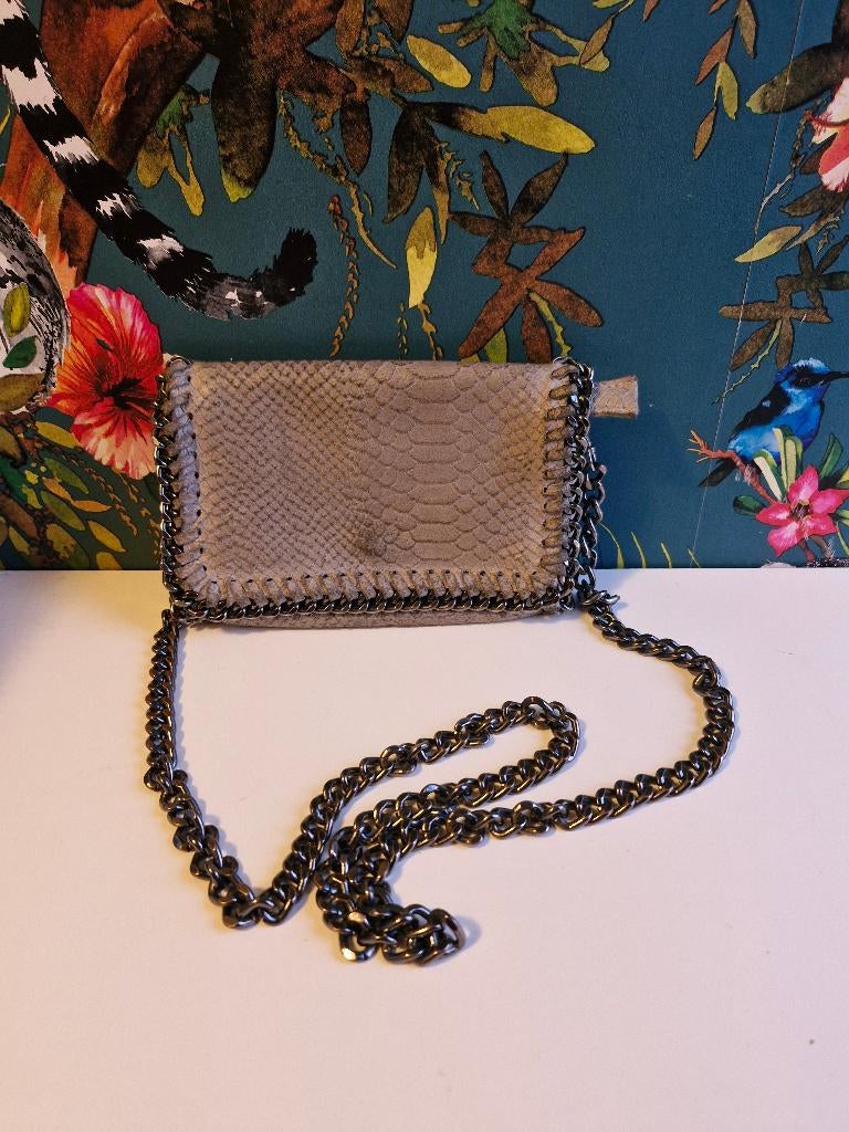 Grijze Crossbody Tas met Slangenprint met Kettinghengsel, Sieraden, Tassen en Uiterlijk, Tassen | Damestassen, Gebruikt, Schoudertasje