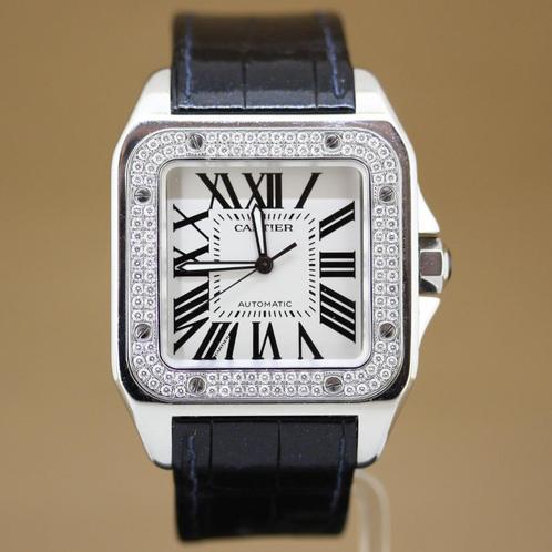 Cartier Santos 100 Xl 2656 Diamonds, Sieraden, Tassen en Uiterlijk, Horloges | Heren, Gebruikt, Polshorloge, Overige merken, Staal