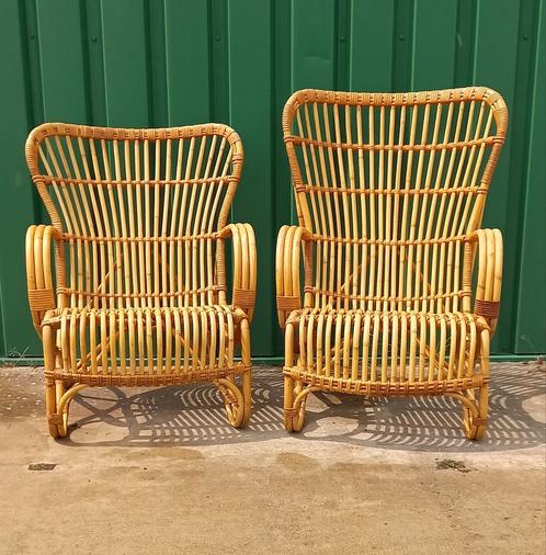 Prachtige, vintage rotan set, 2 stoelen Rohé Noordwolde, Huis en Inrichting, Stoelen, Zo goed als nieuw, Twee, Riet of Rotan, Overige kleuren