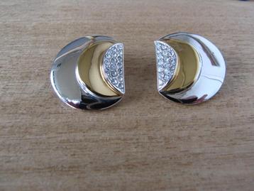 Oorclips vintage jaren 80! Halfrond bicolor met strass beschikbaar voor biedingen