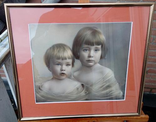 ~1930 Portret van twee kinderen, potlood/pastel op papier, Antiek en Kunst, Kunst | Schilderijen | Klassiek, Ophalen of Verzenden