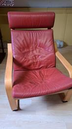 Ikea Poang Stoel - Bordeauxrood Leer, Huis en Inrichting, Stoelen, Ophalen, Gebruikt, Eén, Rood