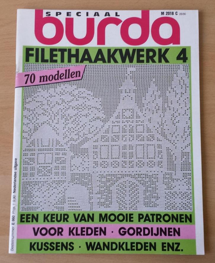 Haken – Burda Filethaakwerk 4 – 1986, Hobby en Vrije tijd, Breien en Haken, Gebruikt, Haken, Patroon of Boek, Ophalen of Verzenden