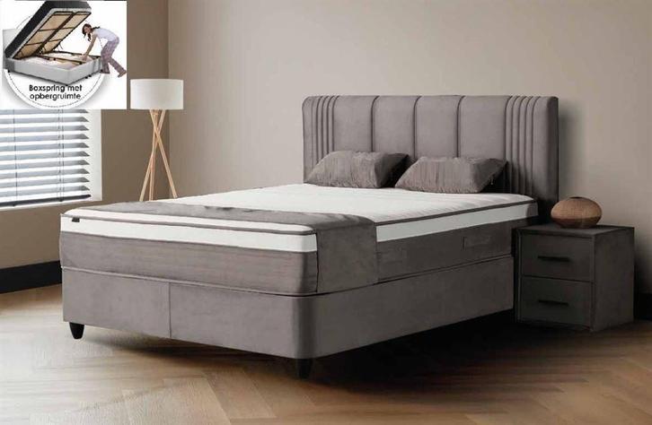 Opbergbed Nora Baza complete set -ACTIE-, Huis en Inrichting, Slaapkamer | Boxsprings, Nieuw, 90 cm, Tweepersoons, Grijs, Ophalen of Verzenden