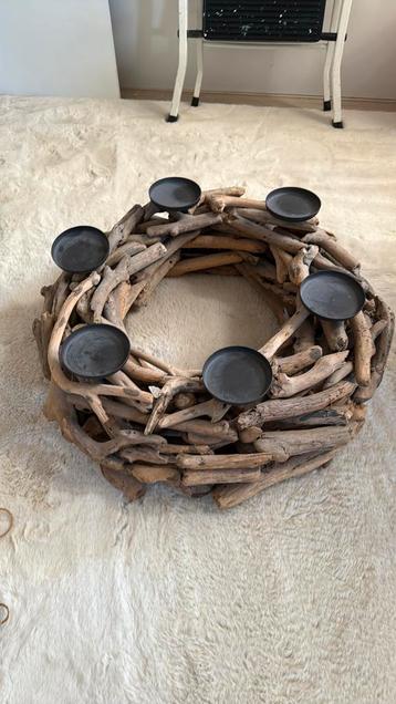 Mega grote zware drijfhout : teak krans windlicht beschikbaar voor biedingen