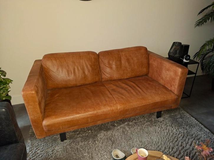 Goossens Nuance leren bank + 2 loveseats, Huis en Inrichting, Banken | Bankstellen, Zo goed als nieuw, Rechte bank, Tweepersoons