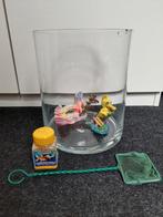 Vissenkom met netje, voer en decoratie huisjes, Ophalen, Zo goed als nieuw, Leeg aquarium