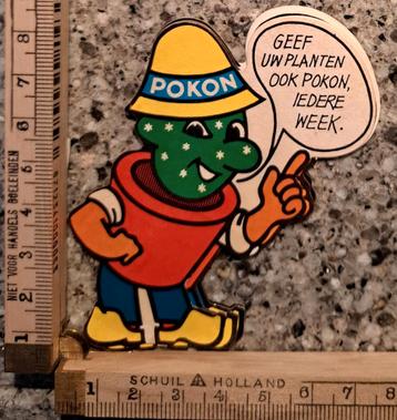 Vintage sticker strip vorm mannetje Pokon plant in pot bloem beschikbaar voor biedingen