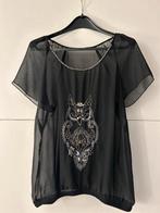 Zwarte transparante blouse met uil, Kleding | Dames, Ophalen of Verzenden, Zo goed als nieuw, Maat 42/44 (L), Zwart