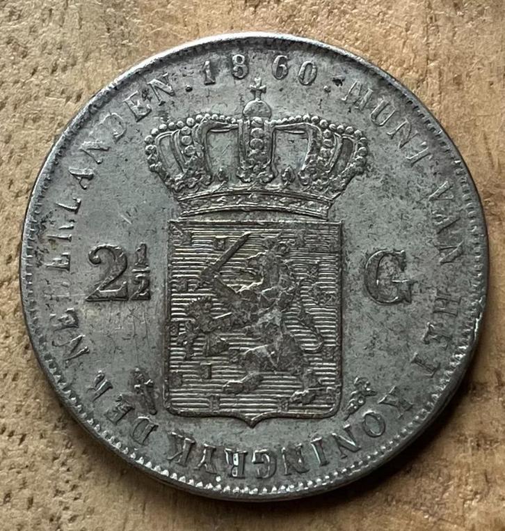 2,5 gulden 1860 Willem III, Postzegels en Munten, Munten | Nederland, Losse munt, 2½ gulden, Koning Willem III, Ophalen