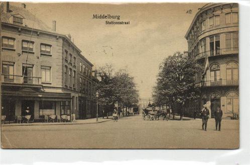 Middelburg, Stationsstraat - paard koets - 1922 gelopen, Verzamelen, Ansichtkaarten | Nederland, Gelopen, Zeeland, 1920 tot 1940