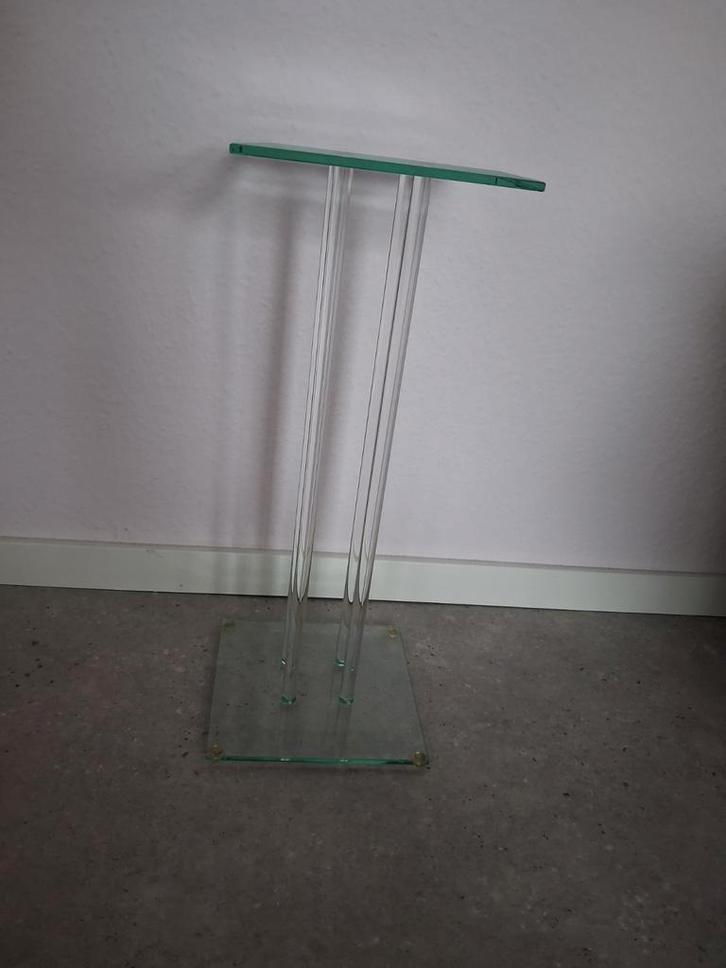 Glazen Zuil / Plantenstandaard, Huis en Inrichting, Tafels | Bijzettafels, Gebruikt, Vierkant, 45 tot 60 cm, Minder dan 55 cm