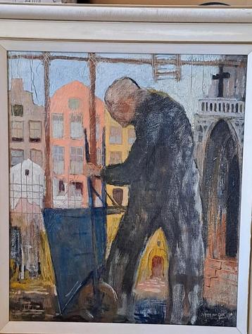 Johann van Dijk Modern Schilderij de Straatveger  beschikbaar voor biedingen