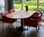 4 rode leren stoelen Gelderland Lucca wieltjes en eettafel, Huis en Inrichting, Stoelen, Ophalen, Gebruikt, Vier