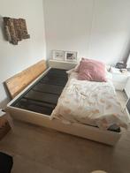 Tweepersoons Bedframe + spiraalbodem, Huis en Inrichting, Slaapkamer | Bedden, Ophalen, Wit, Tweepersoons, 180 cm