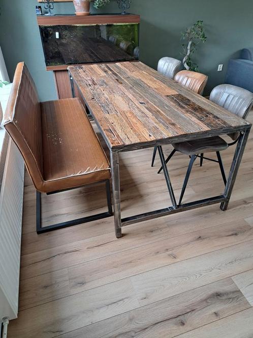 Eetkamertafel met stoelen en bank, Huis en Inrichting, Tafels | Eettafels, Zo goed als nieuw, 50 tot 100 cm, 200 cm of meer, Vijf personen of meer