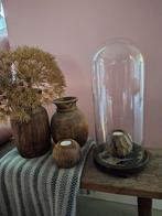 Antieke/brocante glazen stolp op houten plateau | Hoffz, Huis en Inrichting, Woonaccessoires | Stolpen, Ophalen of Verzenden, Zo goed als nieuw